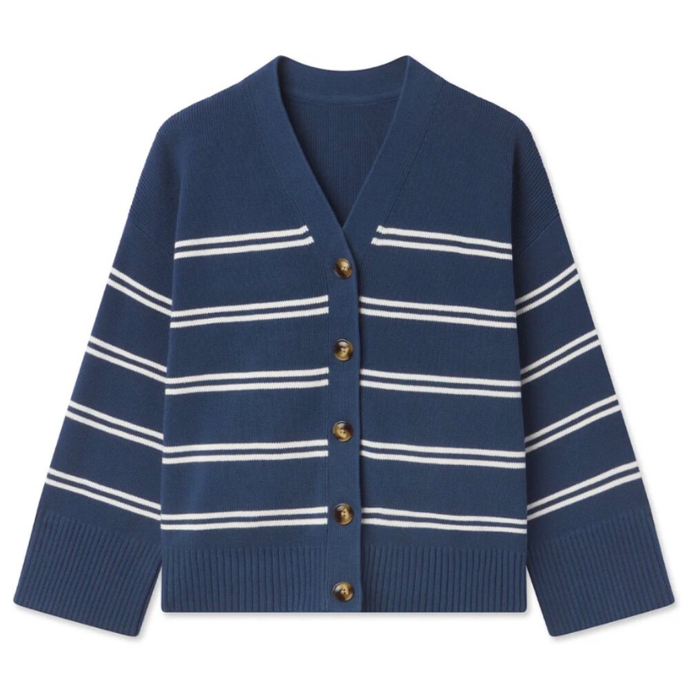 Lake Cardigan Sweater ($178) Navy & White Buttons L NWOT Nautical Fisherman